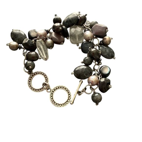 Silpada 925 Sterling Silver Pearl & Beads toggle Bracelet - Picture 1 of 9